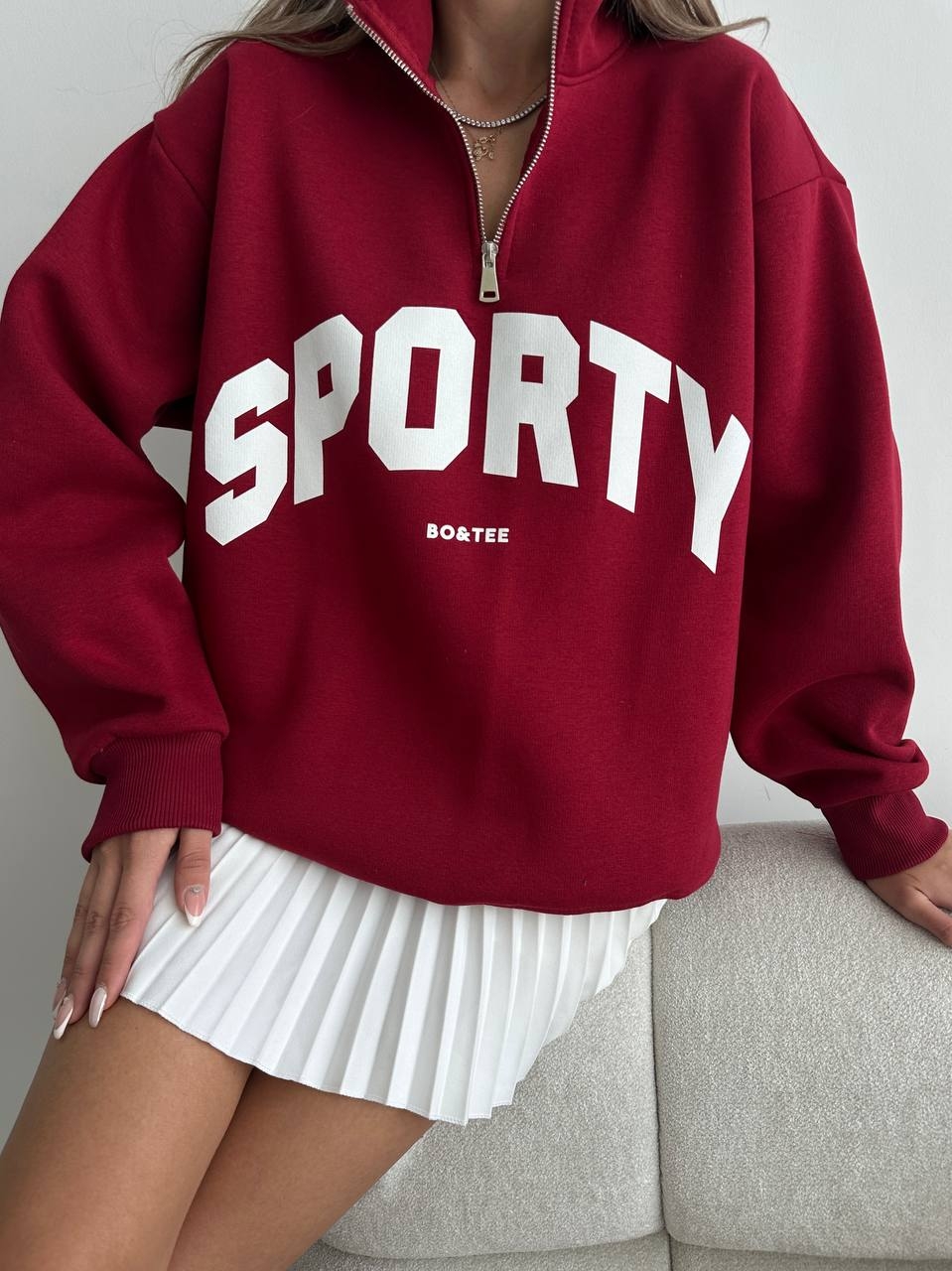 Yarım%20Fermuar%20Sporty%20Sweat%20Bordo