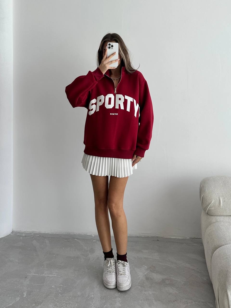 Yarım%20Fermuar%20Sporty%20Sweat%20Bordo