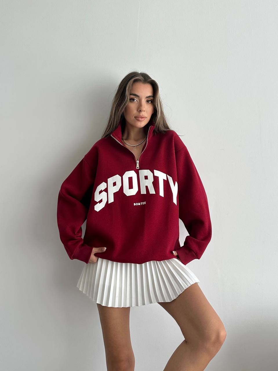 Yarım%20Fermuar%20Sporty%20Sweat%20Bordo