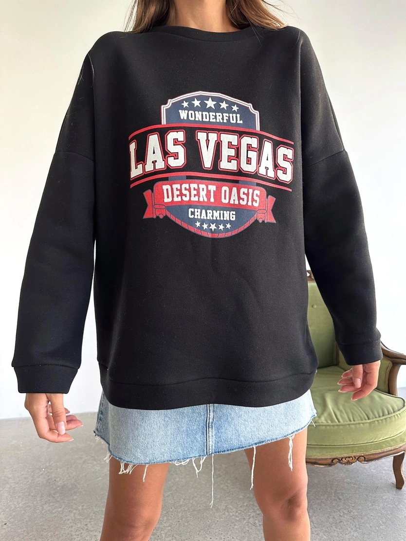 LAS%20VEGAS%20ÜÇ%20İPLİK%20OVERSİZE%20SWEAT%20SİYAH