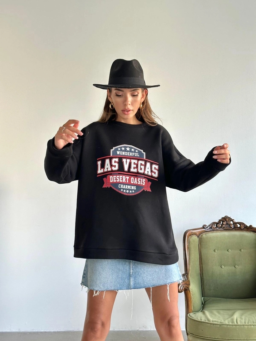 LAS%20VEGAS%20ÜÇ%20İPLİK%20OVERSİZE%20SWEAT%20SİYAH